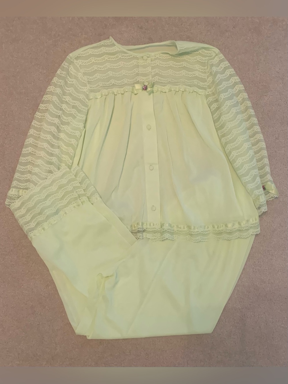 Vintage NWOT 1950s Sears Yellow Green Pajama Set Size 38 Coquette Grandmacore